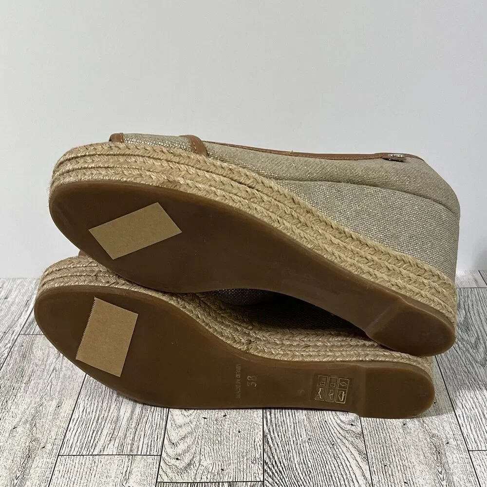 Tory Burch Beige and Brown Espadrille Wedge Peep-Toe